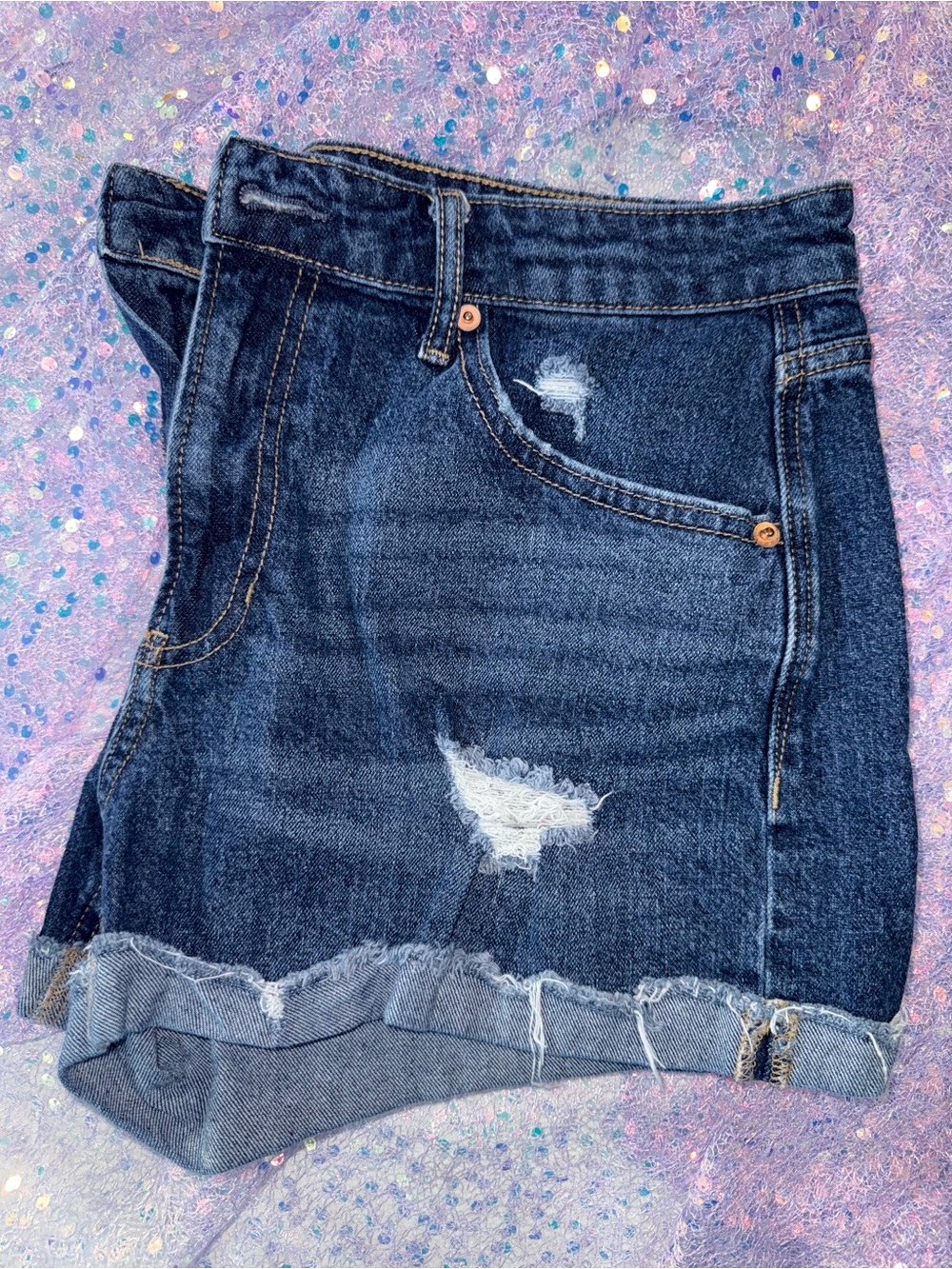 2425-No Boundaries Dark Blue Distressed Boyfriend Jeans